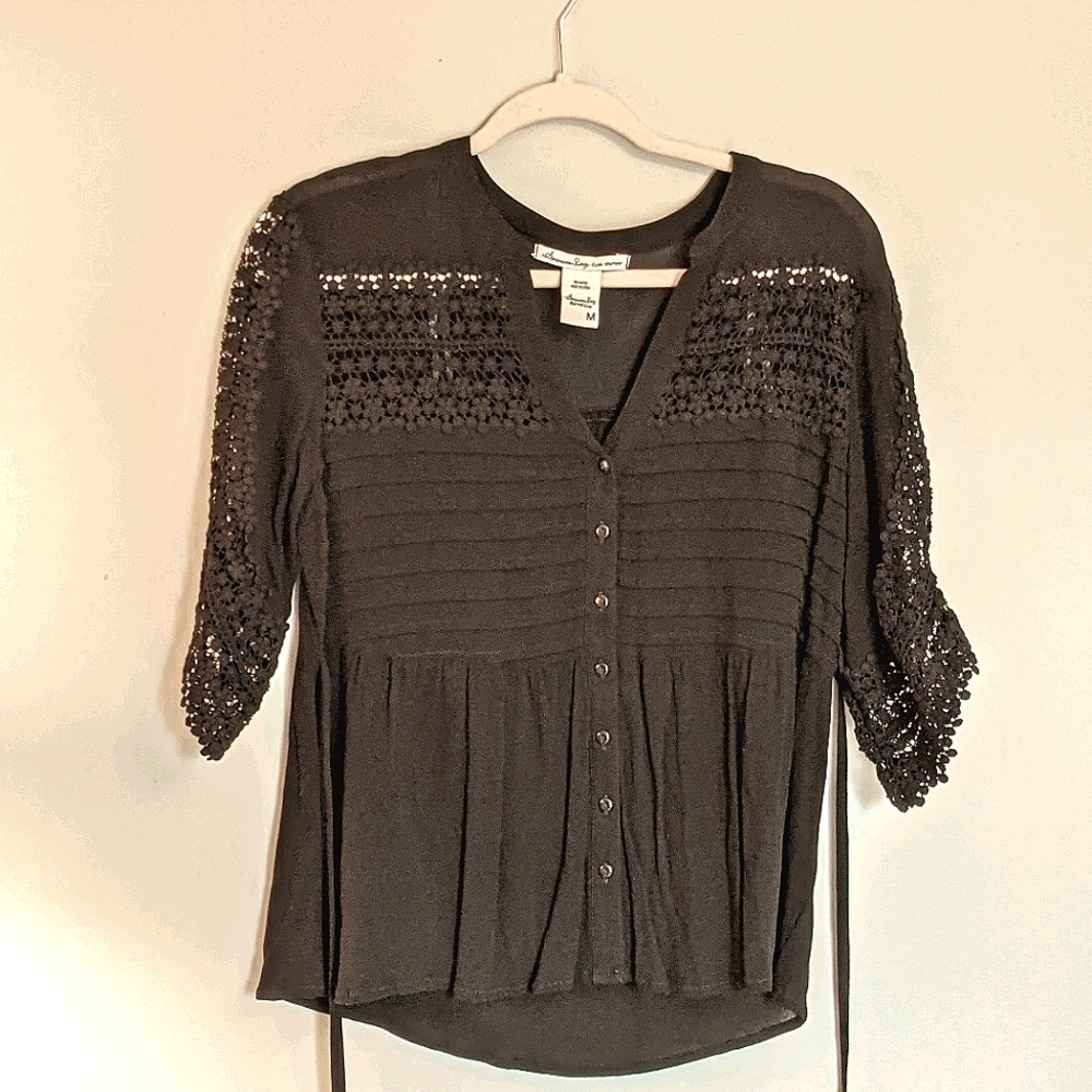 Black Crotchet Bohemian Blouse